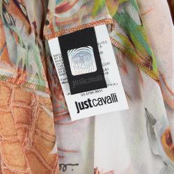 Pre Owned Just Cavalli Multicolor Floral Printed Long Sleeve Neck Tie Detail Blouse L