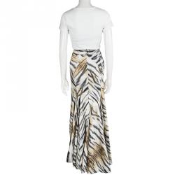 Pre Owned Just Cavalli Tiger Printed Satin Flared Godet Maxi Skirt L
