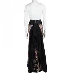 Pre Owned Just Cavalli Multicolor Printed Satin Ruffle Bottom Maxi Skirt M