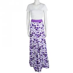 Pre Owned Just Cavalli Purple Leaf Printed Maxi Skirt L