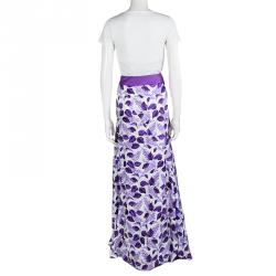 Pre Owned Just Cavalli Purple Leaf Printed Maxi Skirt L