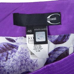Pre Owned Just Cavalli Purple Leaf Printed Maxi Skirt L