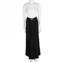 Pre Owned Just Cavalli Black Snake Logo Buckle Detail Pintucked Maxi Skirt S