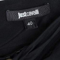 Pre Owned Just Cavalli Black Snake Logo Buckle Detail Pintucked Maxi Skirt S