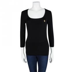Pre Owned Just Cavalli Black Logo Detail Long Sleeve Top S