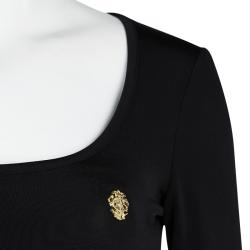 Pre Owned Just Cavalli Black Logo Detail Long Sleeve Top S