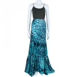 Pre Owned تنورة ماكسي واسعة جست كافالي منقوشة تركواز M