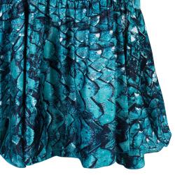 Pre Owned تنورة ماكسي واسعة جست كافالي منقوشة تركواز M