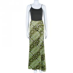 Pre Owned Just Cavalli Snake Print Green Maxi Skirt L