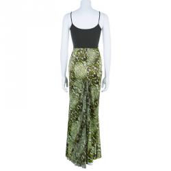 Pre Owned Just Cavalli Snake Print Green Maxi Skirt L