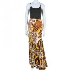 مملوكة مسبقًا Just Cavalli Brown Animal Print Maxi Skirt M