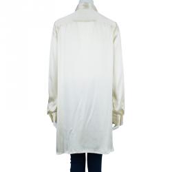 Pre Owned Just Cavalli Cream Silk Satin Long Sleeve Top L