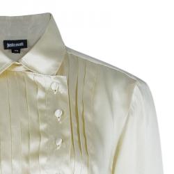Pre Owned Just Cavalli Cream Silk Satin Long Sleeve Top L