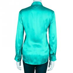 Pre Owned Just Cavalli Green Silk Long Sleeve Top L