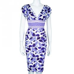 Pre Owned Just Cavalli Purple Print Stretch Dress S