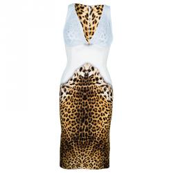 Pre Owned Just Cavalli Leopard Pleated Detail Dress S