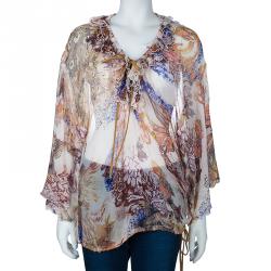 Pre Owned Just Cavalli Printed Silk Chiffon Top L