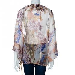 Pre Owned Just Cavalli Printed Silk Chiffon Top L