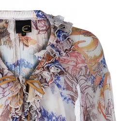 Pre Owned Just Cavalli Printed Silk Chiffon Top L