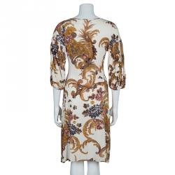 Pre Owned Just Cavalli Cream Baroque Print Dress L
