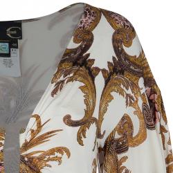 Pre Owned Just Cavalli Cream Baroque Print Dress L