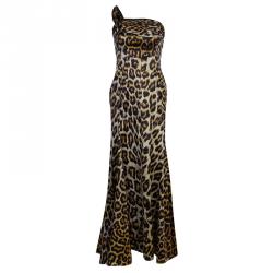 Pre Owned Just Cavalli Leopard Print One Shoulder Gown M
