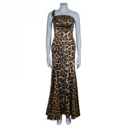 Pre Owned Just Cavalli Leopard Print One Shoulder Gown M