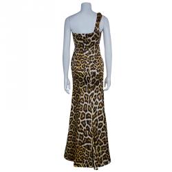 Pre Owned Just Cavalli Leopard Print One Shoulder Gown M
