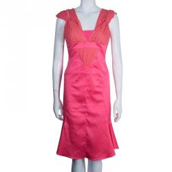 Pre Owned Just Cavalli Pink Satin and Crinkled Chiffon Dress M