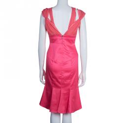 Pre Owned Just Cavalli Pink Satin and Crinkled Chiffon Dress M