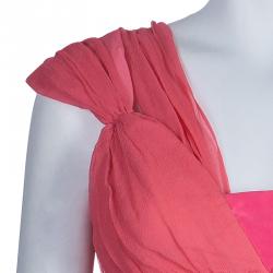 Pre Owned Just Cavalli Pink Satin and Crinkled Chiffon Dress M