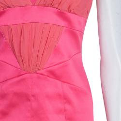 Pre Owned Just Cavalli Pink Satin and Crinkled Chiffon Dress M