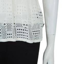 Pre Owned Just Cavalli White Knit Bow Detail Short Sleeve Top M