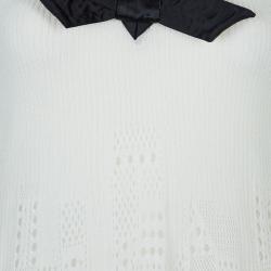 Pre Owned Just Cavalli White Knit Bow Detail Short Sleeve Top M