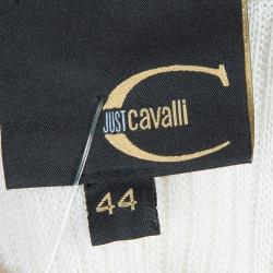 Pre Owned Just Cavalli White Knit Bow Detail Short Sleeve Top M