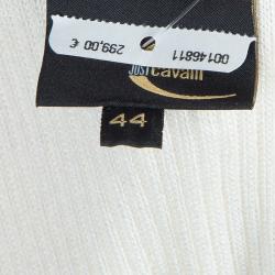 Pre Owned Just Cavalli White Knit Bow Detail Short Sleeve Top M