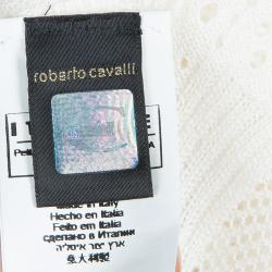 Pre Owned Just Cavalli White Knit Bow Detail Short Sleeve Top M