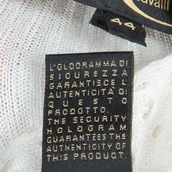 Pre Owned Just Cavalli White Knit Bow Detail Short Sleeve Top M