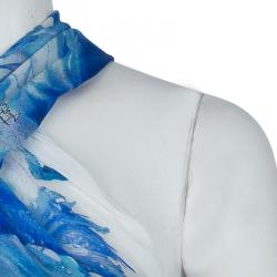 Pre Owned Just Cavalli Blue Printed Sheer Silk Bow Detail Sleeveless Top M