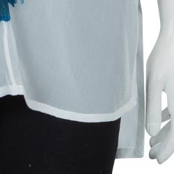 Pre Owned Just Cavalli Blue Printed Sheer Silk Bow Detail Sleeveless Top M