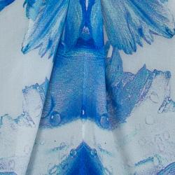 Pre Owned Just Cavalli Blue Printed Sheer Silk Bow Detail Sleeveless Top M