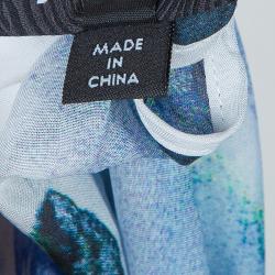 Pre Owned Just Cavalli Blue Printed Sheer Silk Bow Detail Sleeveless Top M