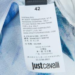 Pre Owned Just Cavalli Blue Printed Sheer Silk Bow Detail Sleeveless Top M