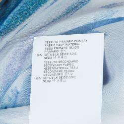 Pre Owned Just Cavalli Blue Printed Sheer Silk Bow Detail Sleeveless Top M