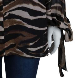 Pre Owned Just Cavalli Animal Print Studded Neck Detail Long Sleeve Blouse L