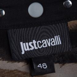 Pre Owned Just Cavalli Animal Print Studded Neck Detail Long Sleeve Blouse L