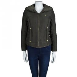 Pre Owned Just Cavalli Olive Green Metallic Finish Hooded Puffer Jacket S