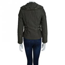 Pre Owned Just Cavalli Olive Green Metallic Finish Hooded Puffer Jacket S