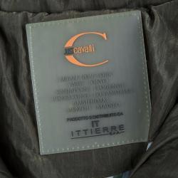 Pre Owned Just Cavalli Olive Green Metallic Finish Hooded Puffer Jacket S