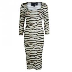 Pre Owned Just Cavalli Beige Tiger Print Jersey Long Sleeve Dress S